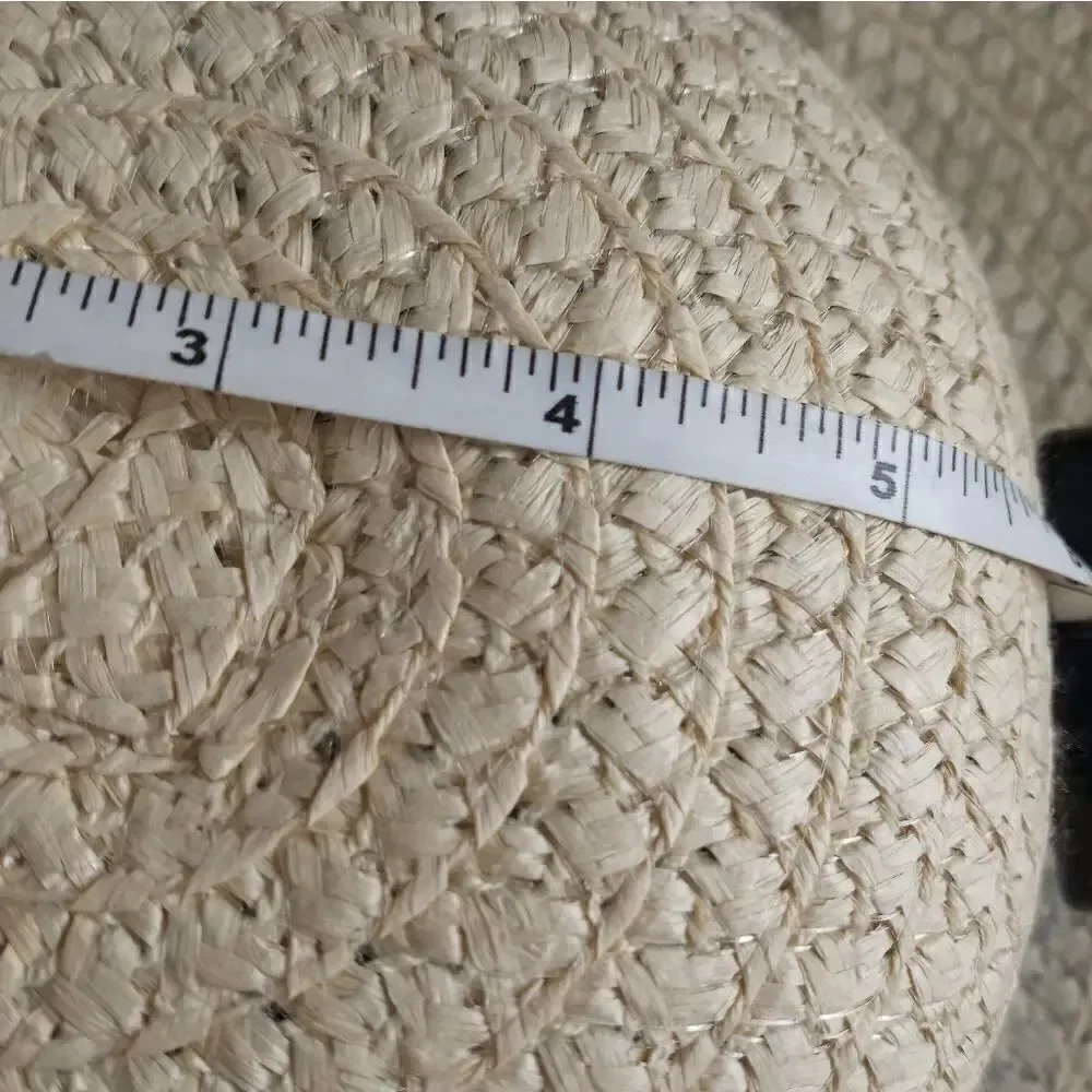 Floppy Wide Brim Summer Sun Beach Hat Natural Color Blue Ribbon Paper